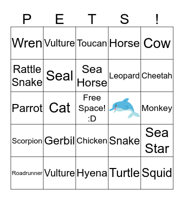 Animal Bingo Card