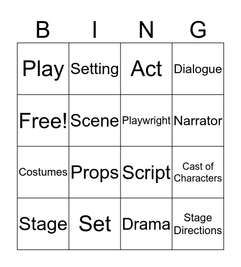 Elements of Drama Bingo Card