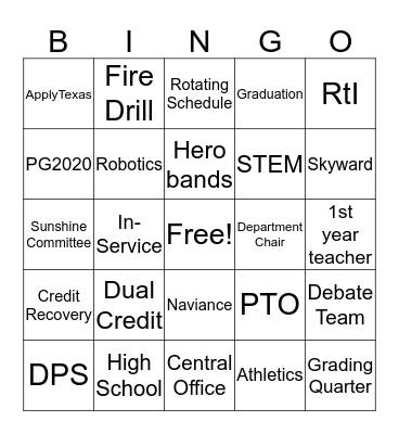 Advancement Staff Bingo Card