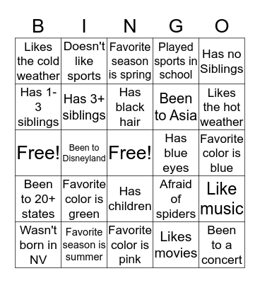 Person Bingo Card