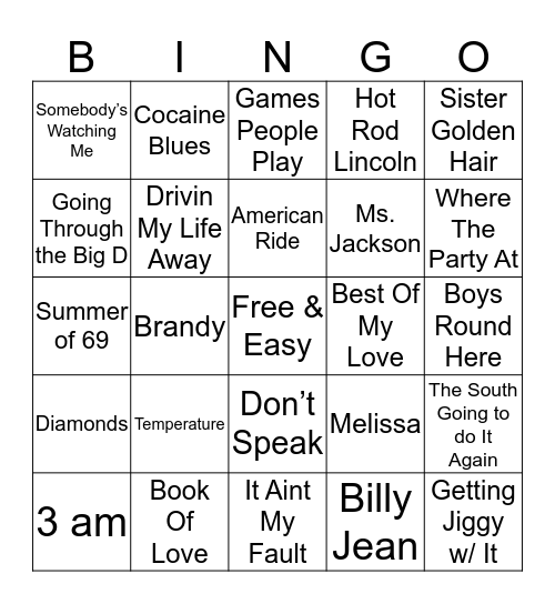 Music Bingo 34-2 Bingo Card
