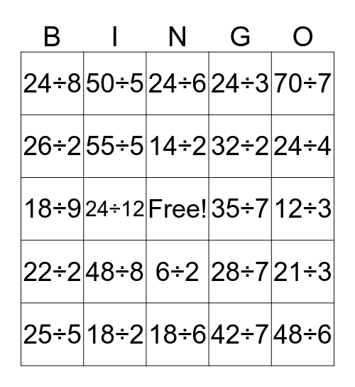 Division Bingo Card