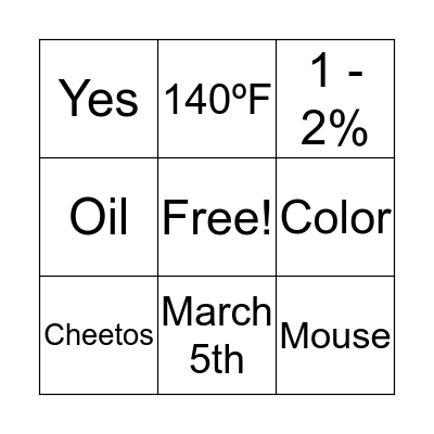 Cheese Puffs Bingo Card