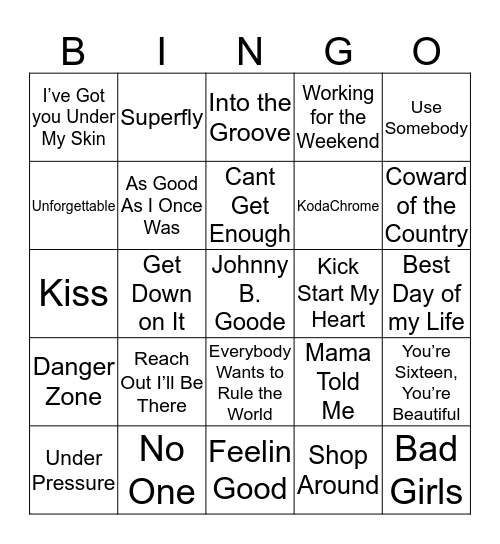 Music Bingo 25-9 Bingo Card