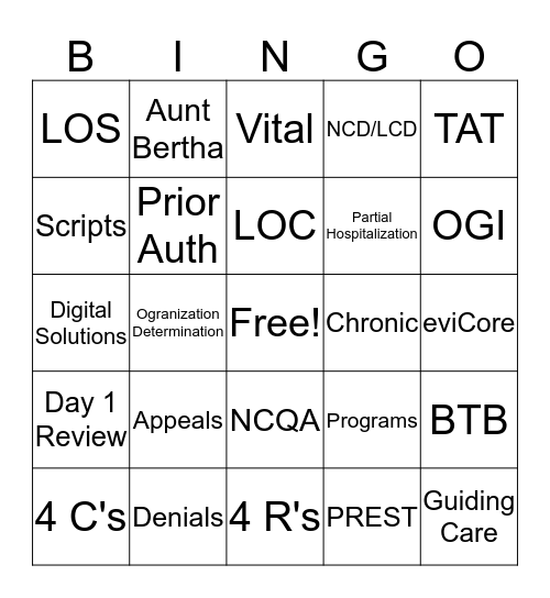 Medical Management All Staff Bingo Card