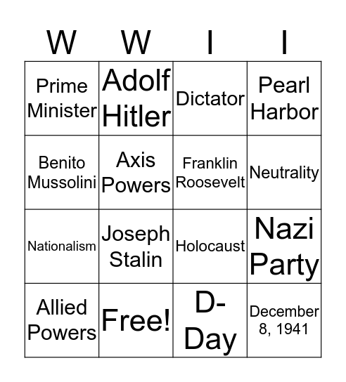 World War II Bingo Card