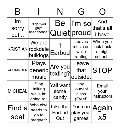 Mrs. Saunders Bingo Card