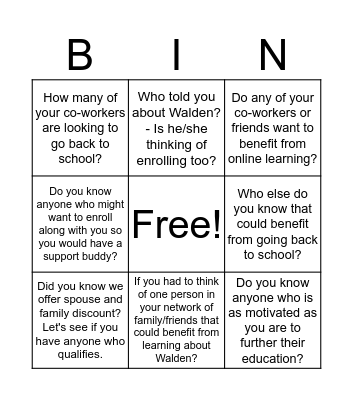 Referral Ask Bingo! Bingo Card