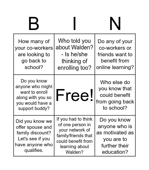 Referral Ask Bingo! Bingo Card