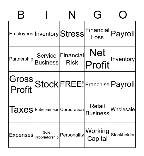 Business of Your Own Bingo Card