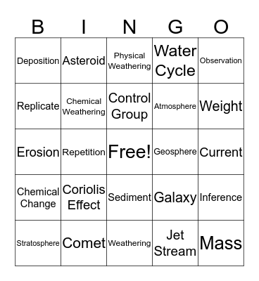 Science Vocabulary BINGO Card