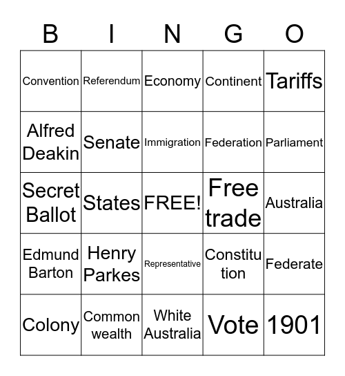 Federation By Emma Bingo Card