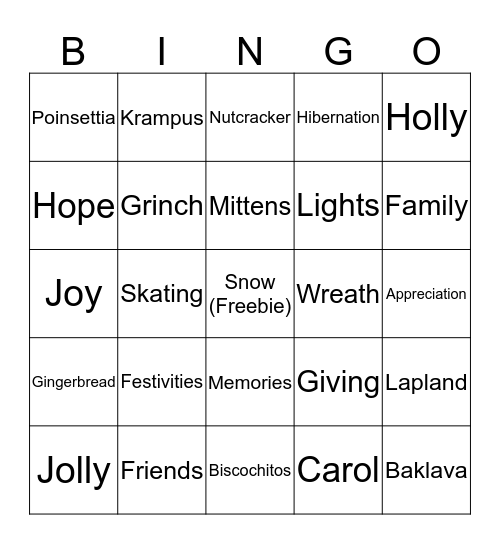 Team Reynolds - Round 2 Holiday Edition! Bingo Card