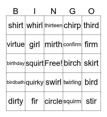 Bossy R~ IR Bingo Card