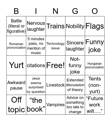 Jessi's Dissertation Defense Bingo Card