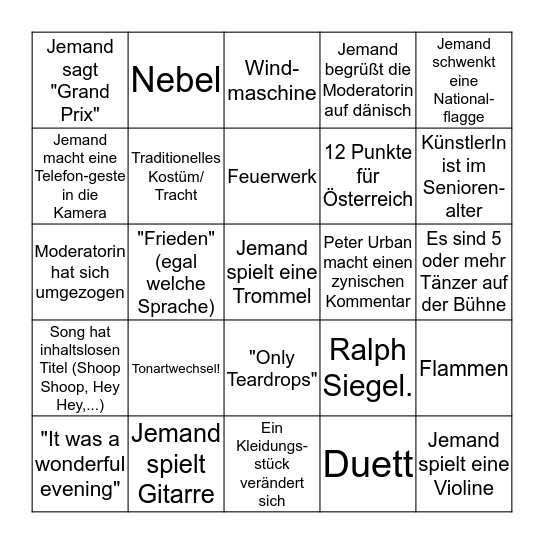 ESC Bingo Card