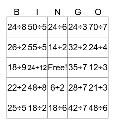 Division Bingo Card