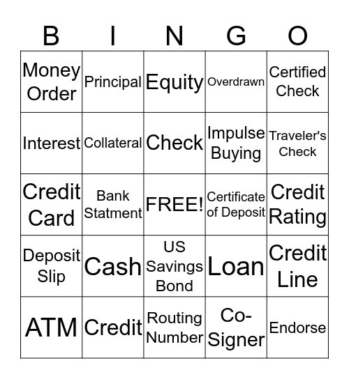 Checks and Credit Bingo Card