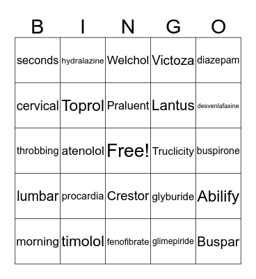 Medical Bingo Card