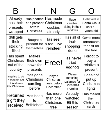 Who has done it...Christmas Edition Bingo Card