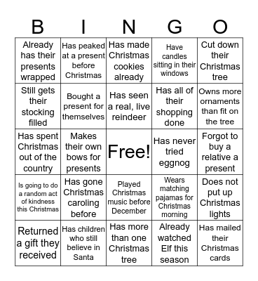 Who has done it...Christmas Edition Bingo Card