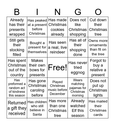 Who has done it...Christmas Edition Bingo Card