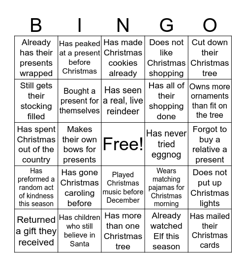 Who has done it...Christmas Edition Bingo Card