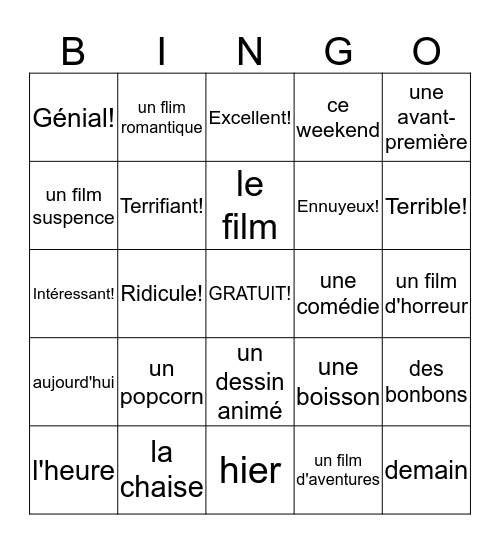 Au cinéma Bingo Card