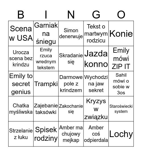 Christmas Cringe Bingo Card