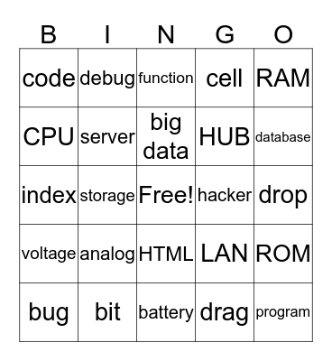 computer science vocab Bingo Card