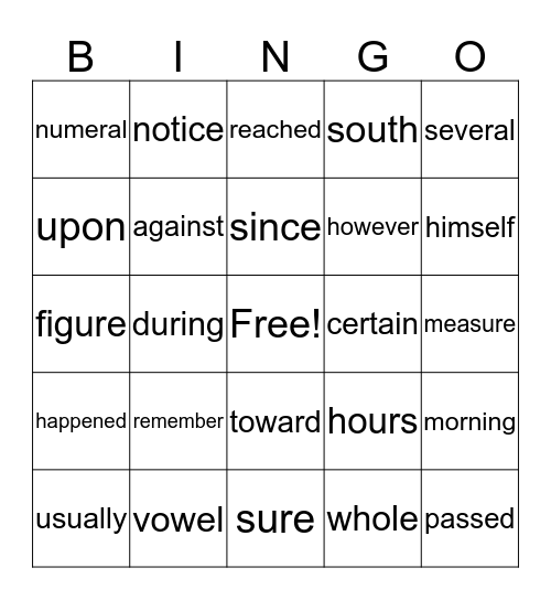 BINGO - Frye Word 400 Bingo Card