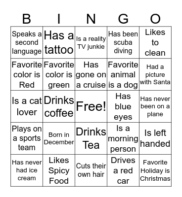 Columbia Basin Christmas Party Bingo Card