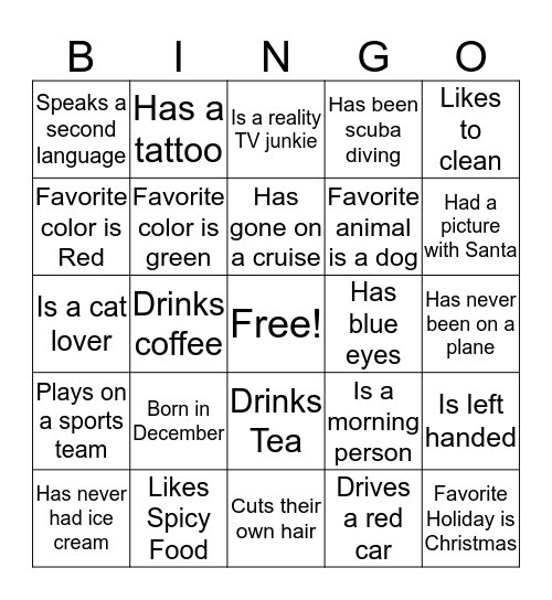 Columbia Basin Christmas Party Bingo Card