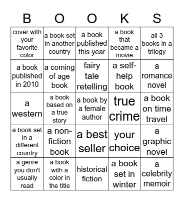 Book Bingo 2020 Bingo Card
