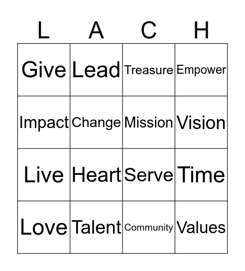 Lach's Giving Circle Bingo Card