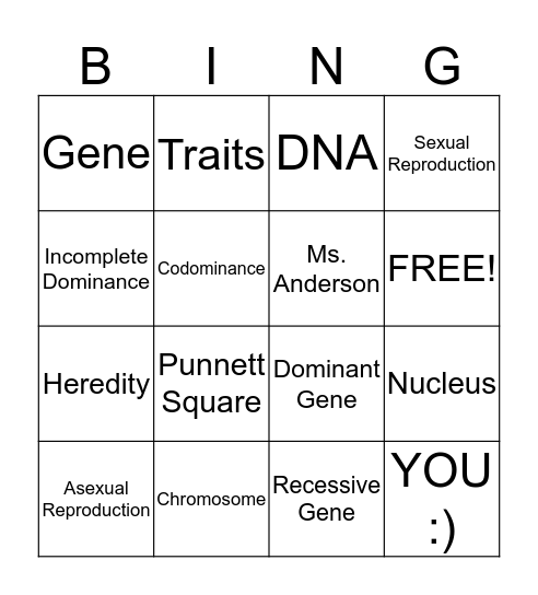 Unit 4 Vocabulary - Genetics Bingo Card