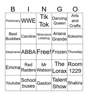 Buddies Bingo Card