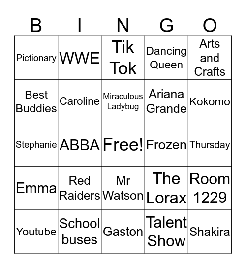 Buddies Bingo Card