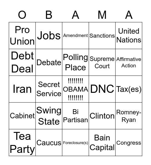 FOUR MORE YEARS Bingo Card