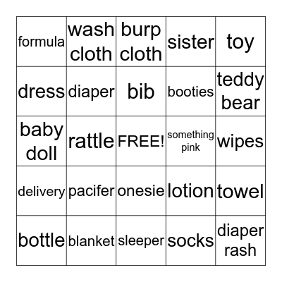 Welcome Baby Girl Bingo Card