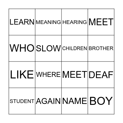 LESSON 1 ASL VOCAB SIGNS Bingo Card