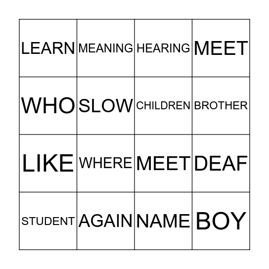 LESSON 1 ASL VOCAB SIGNS Bingo Card