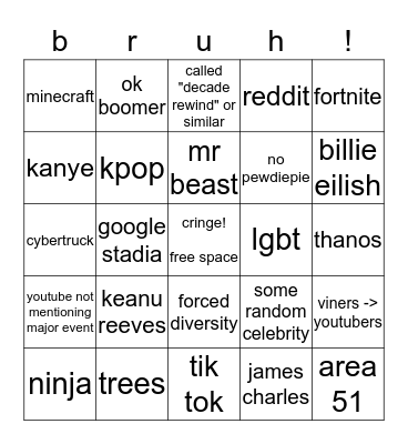 youtube rewind 2019 Bingo Card