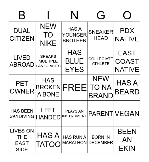 HUMAN BINGO Card