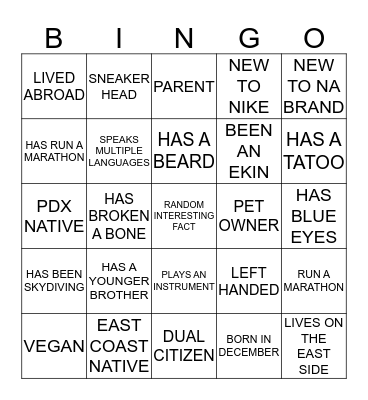 HUMAN BINGO Card