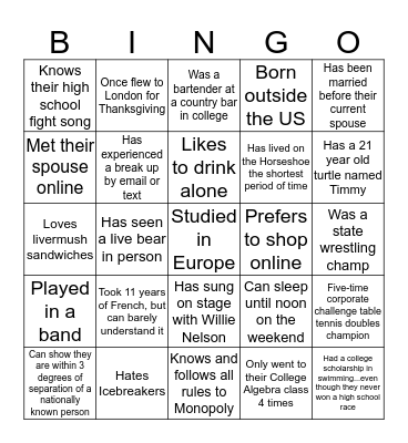 Horseshoe Holiday Bingo Card