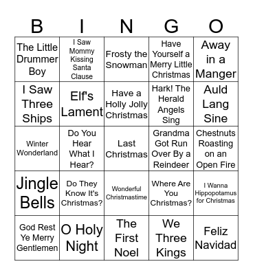 Christmas Song Bingo Card