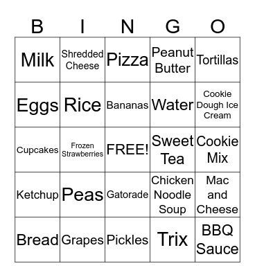 Nutrition BINGO Card