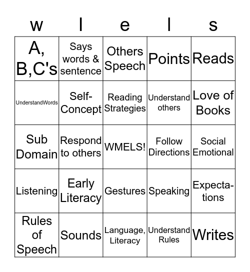 Wisconsin Model Early Learning Standards Bingo Card