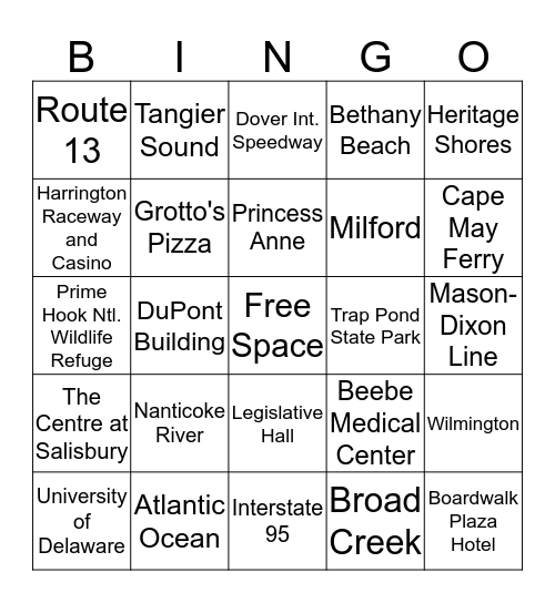 Delmarva's Places Bingo Card